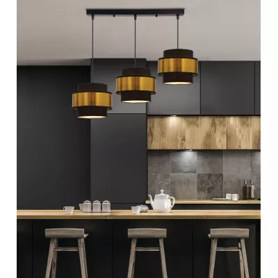 Moderný závesný luster nad jedálenský stôl PRESTIGE - 3xE27, 40W, čierny/zlatý