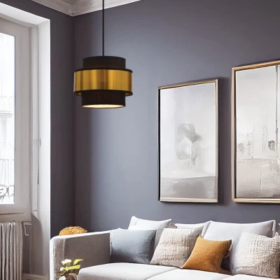 Moderný okrúhly závesný luster PRESTIGE - 1xE27, 40W, čierny / zlatý