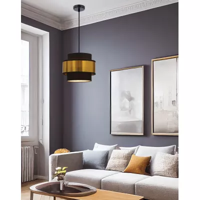 Moderný okrúhly závesný luster PRESTIGE - 1xE27, 40W, čierny / zlatý