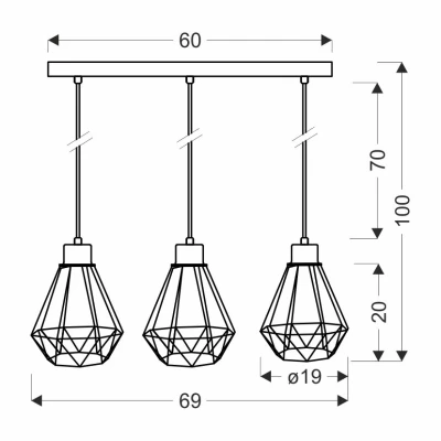 Závesné industriálne svetlo nad jedálenský stôl PRIMO 5 - 3xE27, 60W, zlaté/čierne