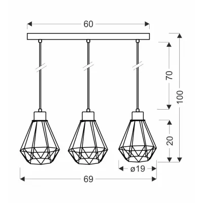Závesné industriálne svetlo nad jedálenský stôl PRIMO 5 - 3xE27, 60W, zlaté/čierne