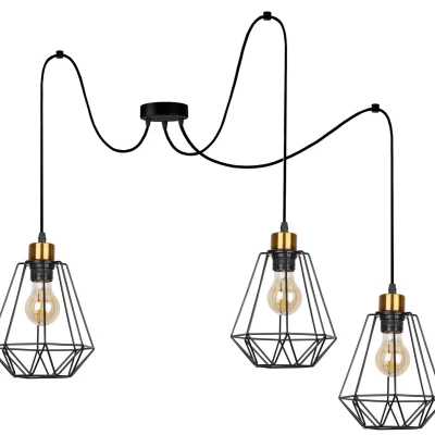 Industriálne závesné osvetlenie PRIMO 6 - 3xE27, 60W, zlaté / čierne