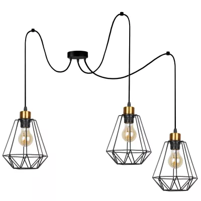Industriálne závesné osvetlenie PRIMO 6 - 3xE27, 60W, zlaté / čierne