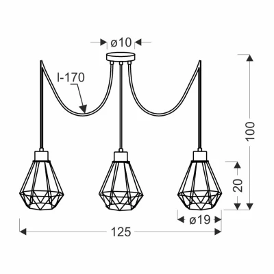 Industriálne závesné osvetlenie PRIMO 6 - 3xE27, 60W, zlaté / čierne
