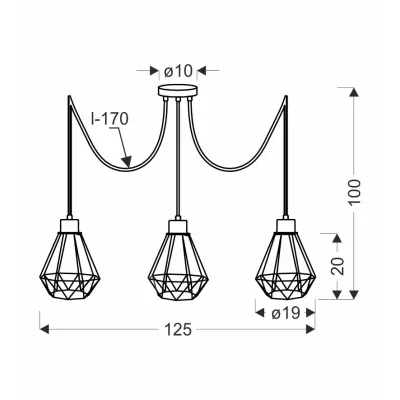 Industriálne závesné osvetlenie PRIMO 6 - 3xE27, 60W, zlaté / čierne