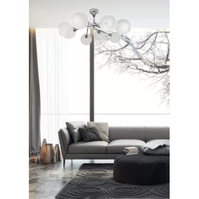 Moderné závesné osvetlenie RAUL - 8xE14, 40W, chrómované / biele