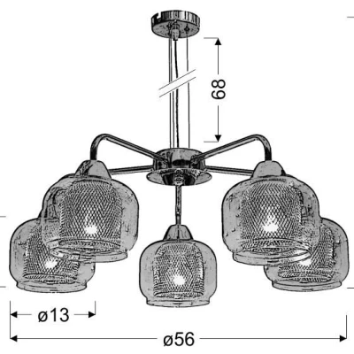Závesné päťramenné osvetlenie RAY - 5xE14, 40W, chrómované
