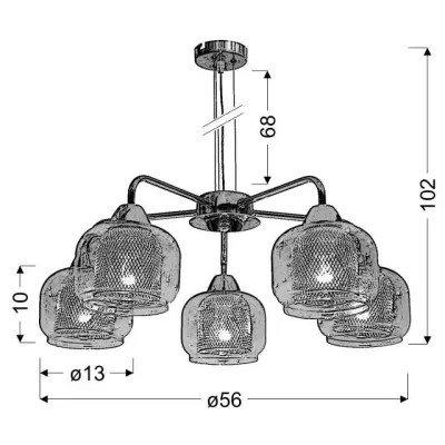Závesné päťramenné osvetlenie RAY - 5xE14, 40W, chrómované