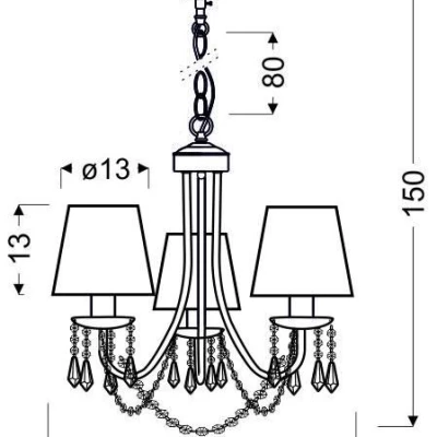 Moderné závesné trojramenné osvetlenie RUTI - 3xE14, 40W, chrómované / béžové
