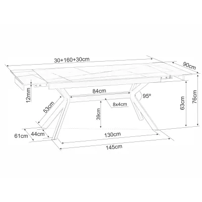 Rozkladací jedálenský stôl 160(220)x90 EDITHA - čierny