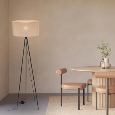Stojacia lampa trojnožka SHANTI - 1xE27, 40W, čierna / béžová