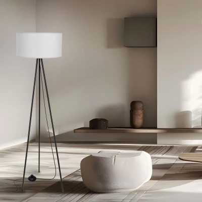 Stojacia lampa trojnožka SHANTI - 1xE27, 40W, čierna / šedá