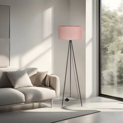 Stojacia lampa trojnožka SHANTI - 1xE27, 40W, čierna / vresová ružová