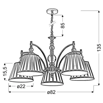Závesné päťramenné osvetlenie SHINELUX - 5xE14, 40W, patina