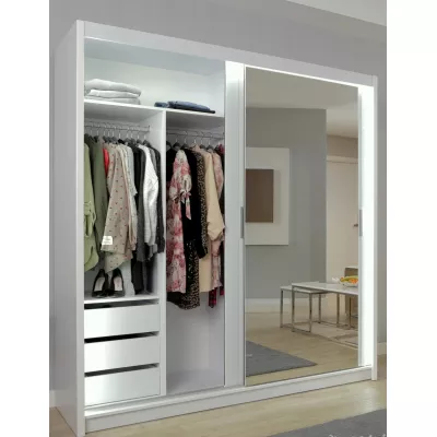 Šatníková skriňa so zrkadlom 203/62 KAILAN - biela matná / biela lesklá