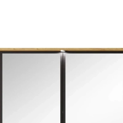 Veľká zrkadlová šatníková skriňa 220 cm BRENT - dub baltic / čierna