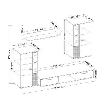 Nábytok do obývačky s osvetlením SANA - dub lefkas