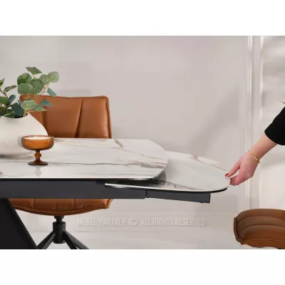 Rozkladací jedálenský stôl HAMAD - béžový mramor / čierny