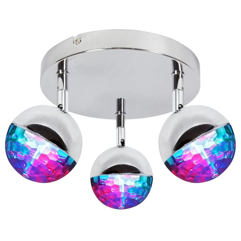 Stropné LED bodové okrúhle osvetlenie PARTY - 3x3W, RGB, chrómované