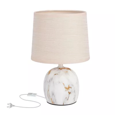 Moderná stolná keramická lampa ADELINA - 1xE14, 40W, biela/zlatá/béžová