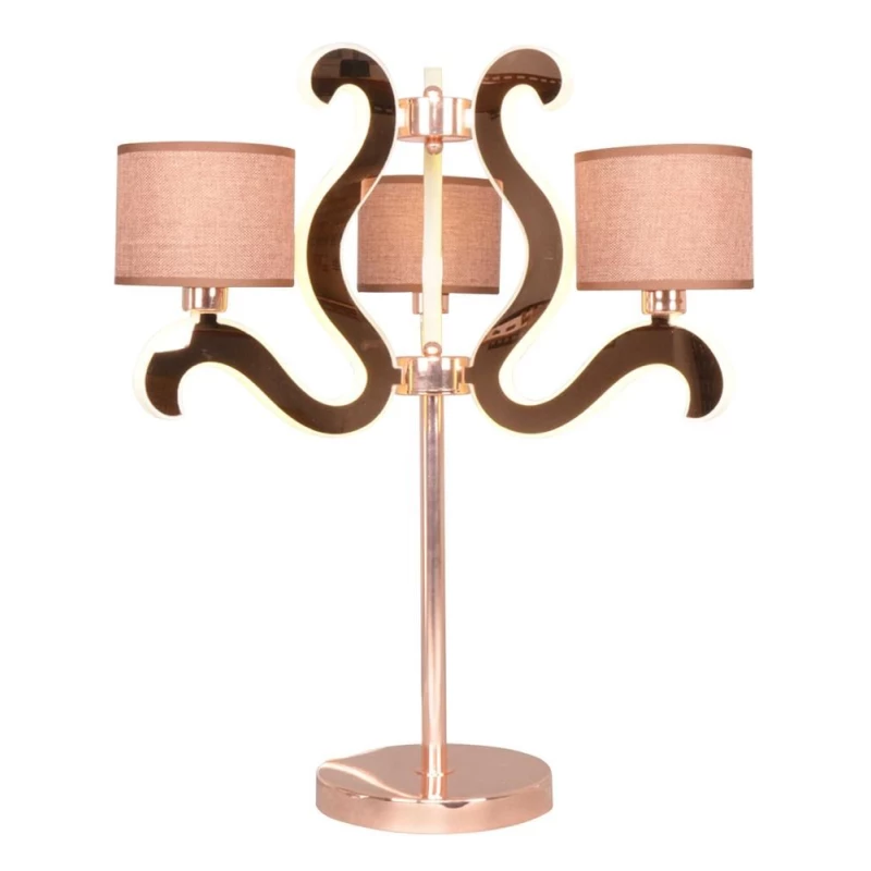 Moderná stolná lampa AMBROSIA - 3xE14, 40W + LED 18,4 W, 2800K (teplá biela), medená