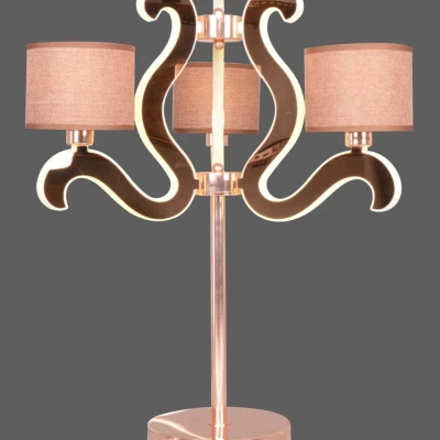 Moderná stolná lampa AMBROSIA - 3xE14, 40W + LED 18,4 W, 2800K (teplá biela), medená