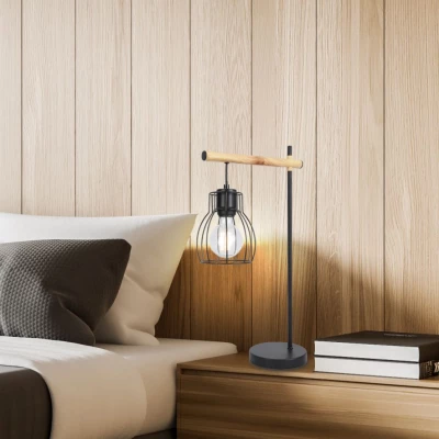 Stolová industriálna lampa BERNITA - 1xE27, 60W, čierna / hnedá