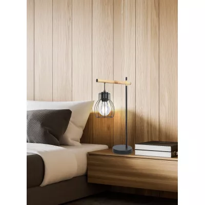 Stolová industriálna lampa BERNITA - 1xE27, 60W, čierna / hnedá