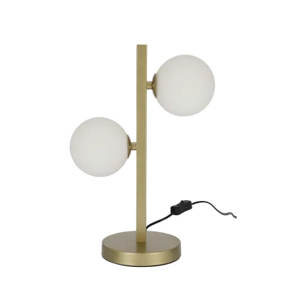 Stolný art deco lampa KAMA - 2xG9, 28W, mosadzná / biela