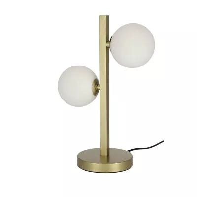 Stolný art deco lampa KAMA - 2xG9, 28W, mosadzná / biela