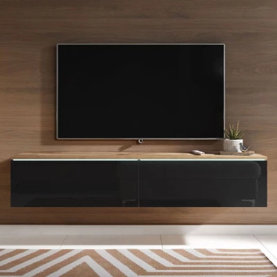 TV stolík CERIEE 140 - dub wotan / čierny lesklý