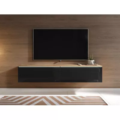 TV stolík CERIEE 140 - dub wotan / čierny lesklý