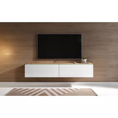 TV stolík CERIEE 140 - dub wotan / biely lesklý