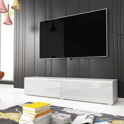 TV stolík CERIEE 140 - biely / biely lesk