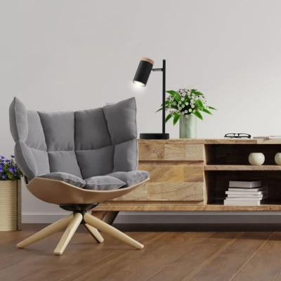 Stolná škandinávska lampa LAGOS - 1xGU10, 15W, čierna / hnedá