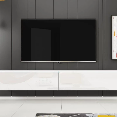 TV stolík CERIEE 180 - biely / biely lesklý