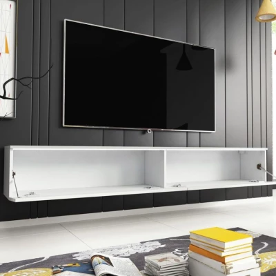TV stolík CERIEE 180 - biela / biela lesklá