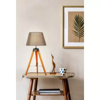 Stolová lampa trojnožka LUGANO - 1xE27, 60W, prírodné drevo/hnedá