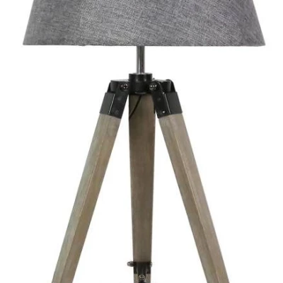 Stolová lampa trojnožka LUGANO - 1xE27, 60W, prírodné drevo/sivá
