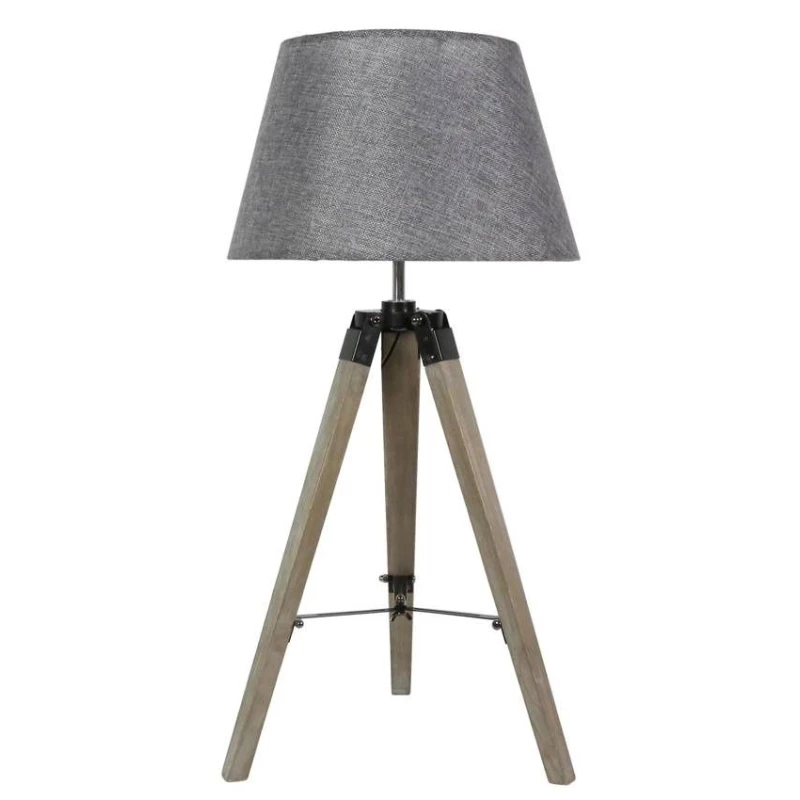 Stolová lampa trojnožka LUGANO - 1xE27, 60W, prírodné drevo/sivá