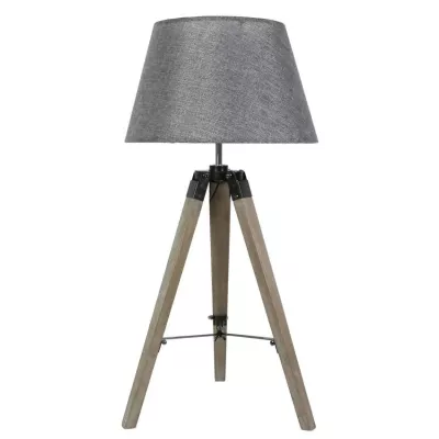 Stolová lampa trojnožka LUGANO - 1xE27, 60W, prírodné drevo/sivá