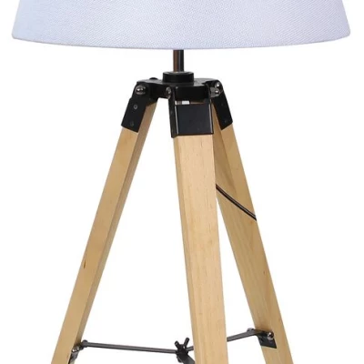 Stolová lampa trojnožka LUGANO - 1xE27, 60W, prírodné drevo/biela