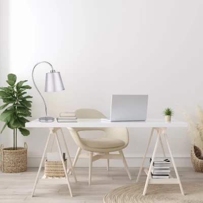 Stolná moderná lampička LUK - 1xE14, 40W, chrómovaná / šedostrieborná