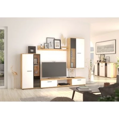 Nábytok do obývačky SANA - biely / dub artisan