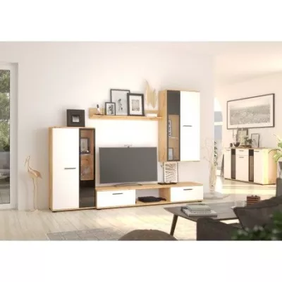 Nábytok do obývačky SANA - biely / dub artisan