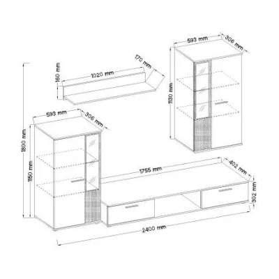 Nábytok do obývačky SANA - biely / dub artisan