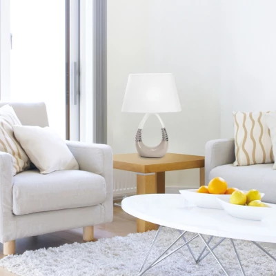 Moderná stolná keramická lampa ROMANO - 1xE27, 60W, béžová/biela