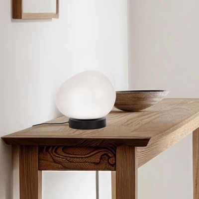 Stolná lampa v japandi štýle STONES - 1xE27, 40W, 20cm, čierna / biela