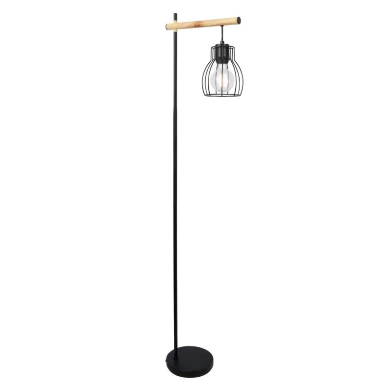 Stojacia industriálna lampa BERNITA - 1xE27, 60W, čierna / hnedá