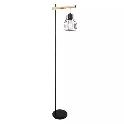 Stojacia industriálna lampa BERNITA - 1xE27, 60W, čierna / hnedá